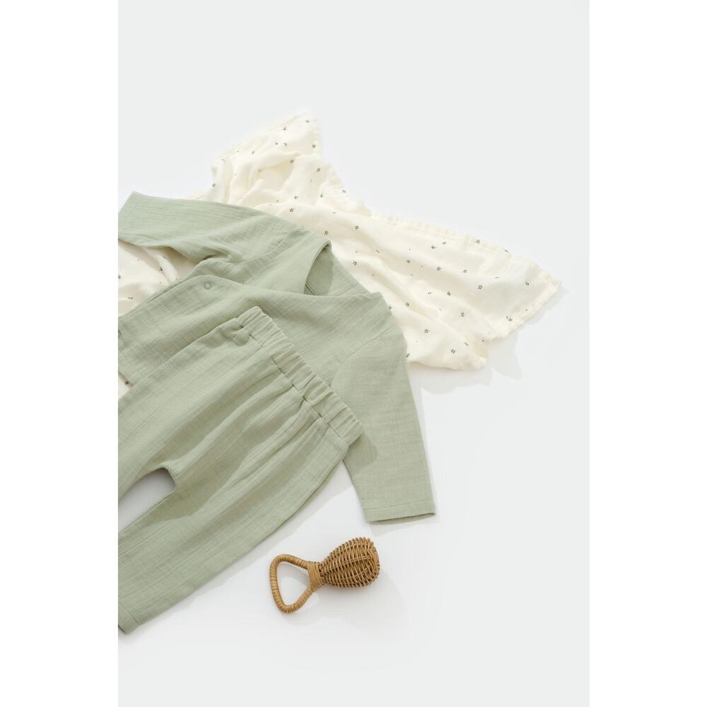 Organic Cotton Baby Outfit Set Green 9-12M GOTS 2 Pc Top Pants - Picture 5 of 6